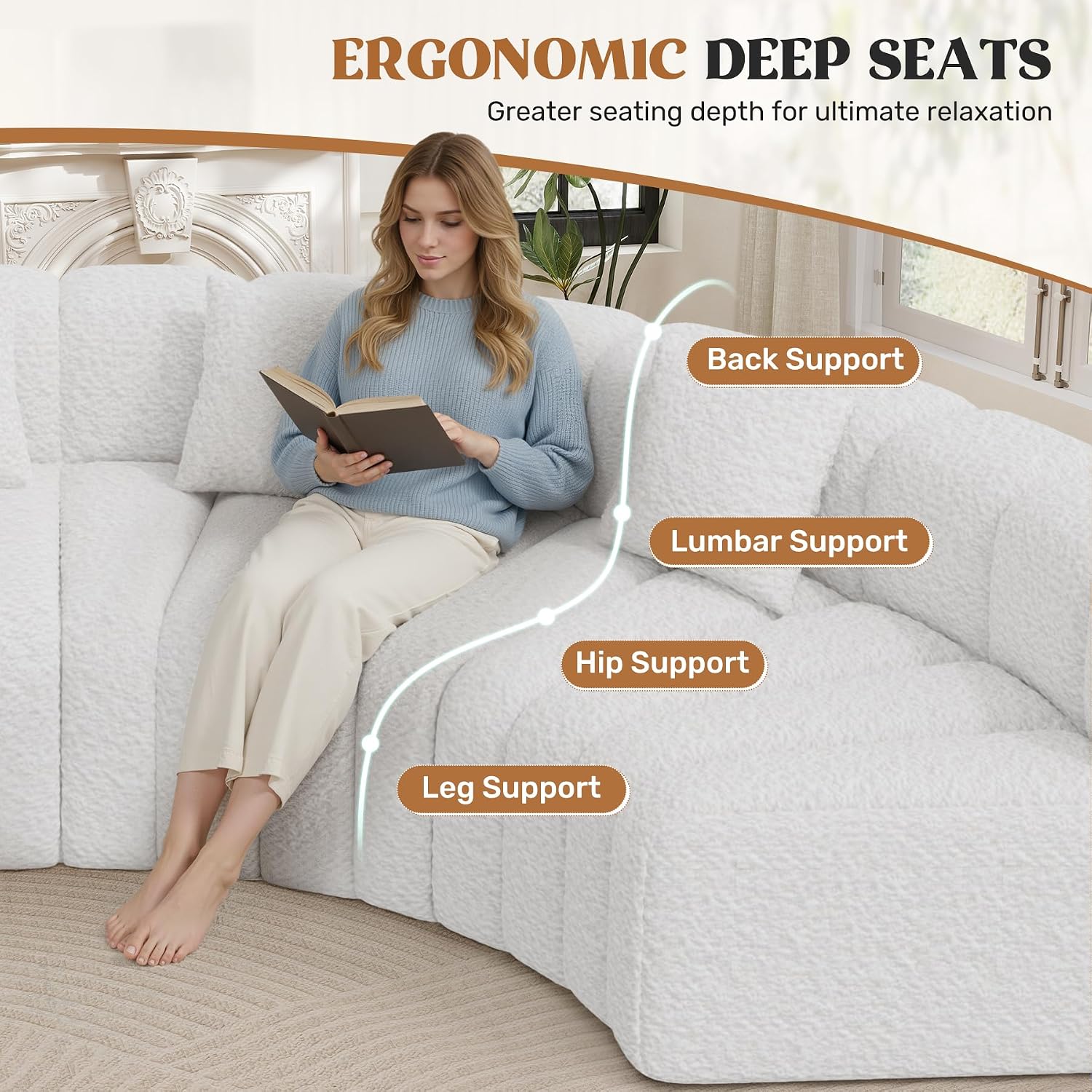 White Curved Compressed Cloud Sectional Sofa