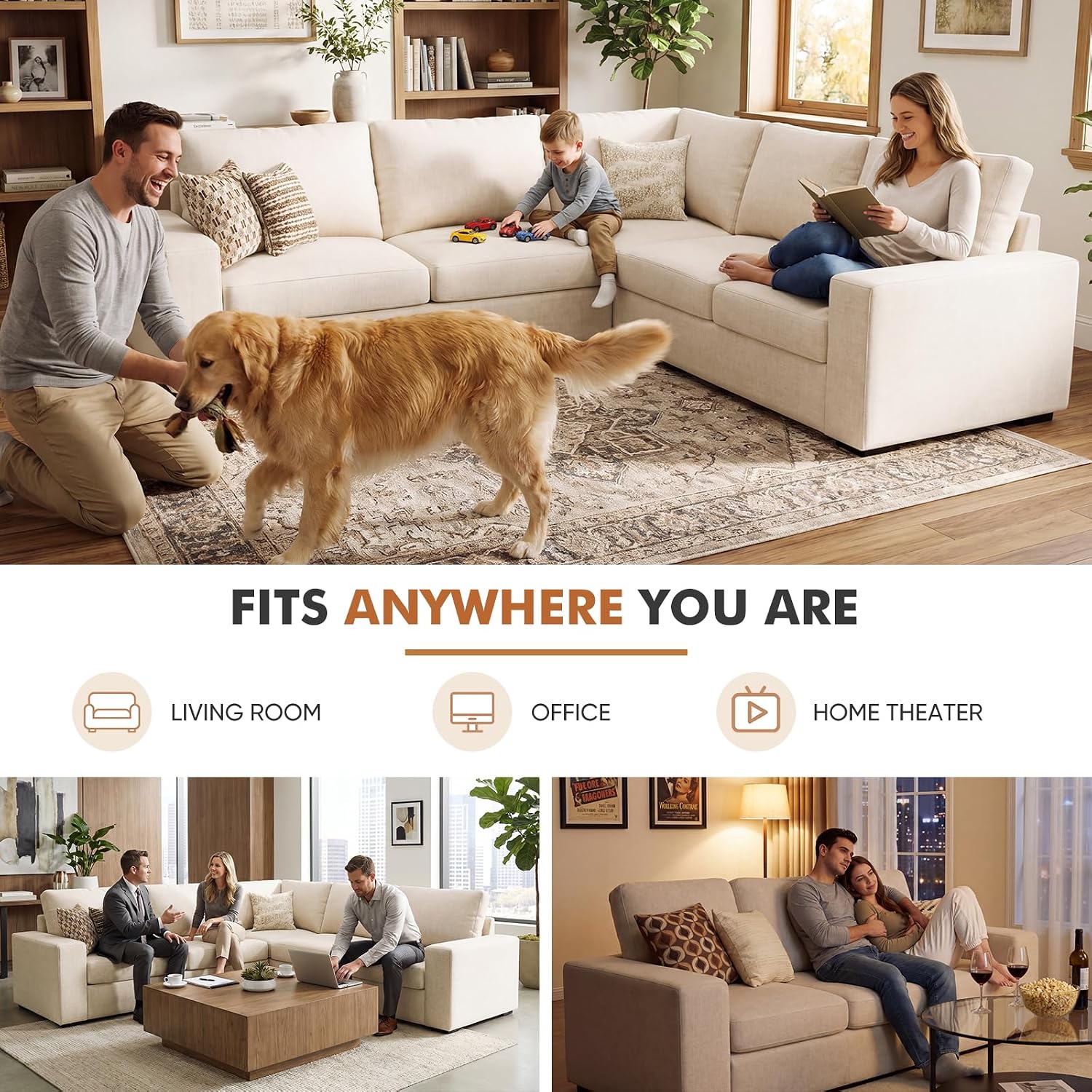 Beige Linen Cloud 3‑Seater Sofa