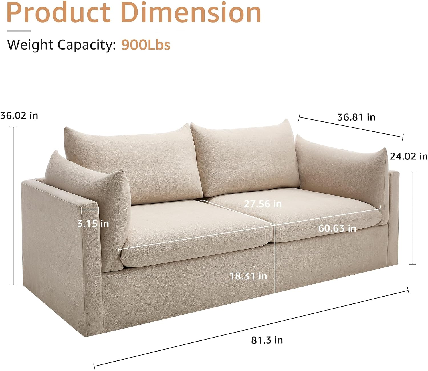 Beige Linen Slipcovered 3‑Seater Sofa