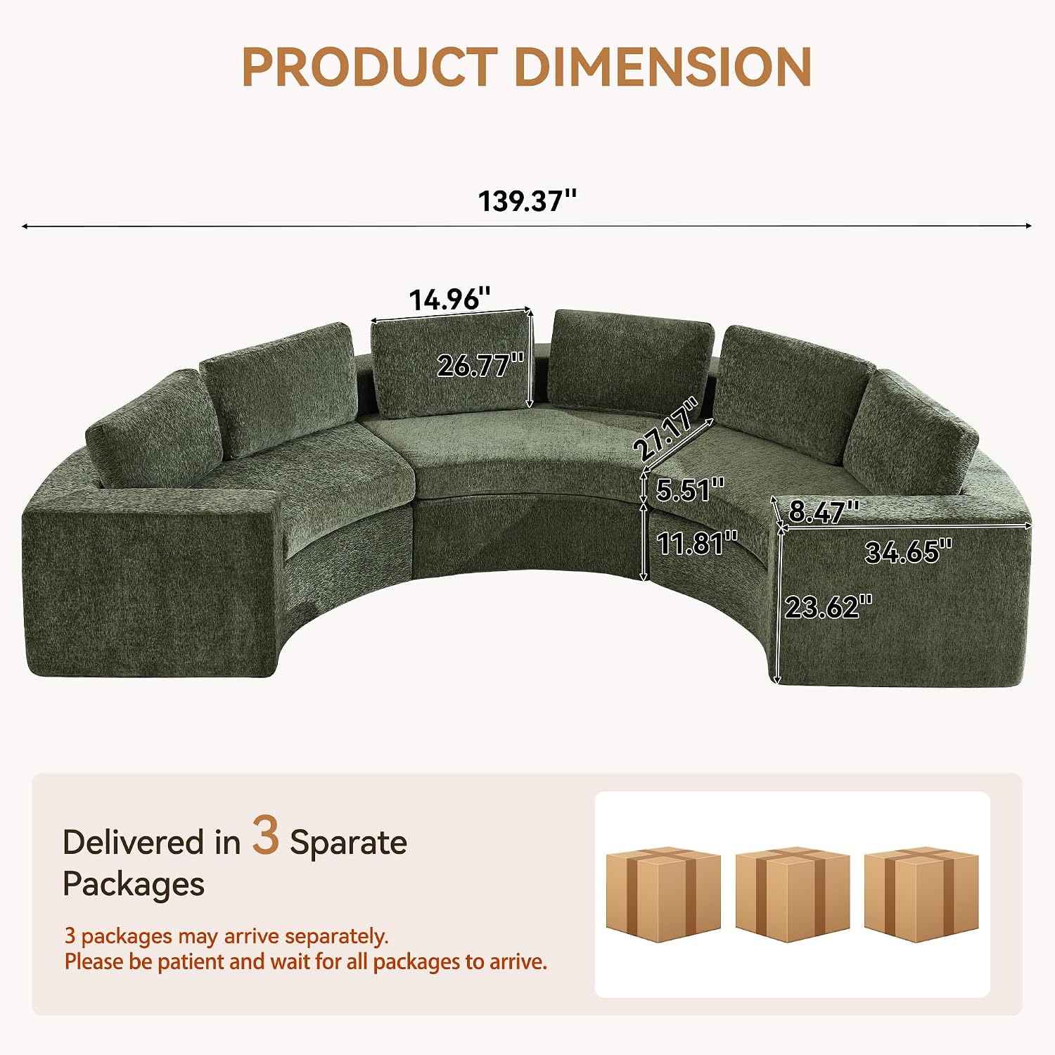 Green Curved Modular 6‑Seater Sofa