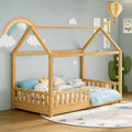 Solid Wood Twin House Bed with Guardrails