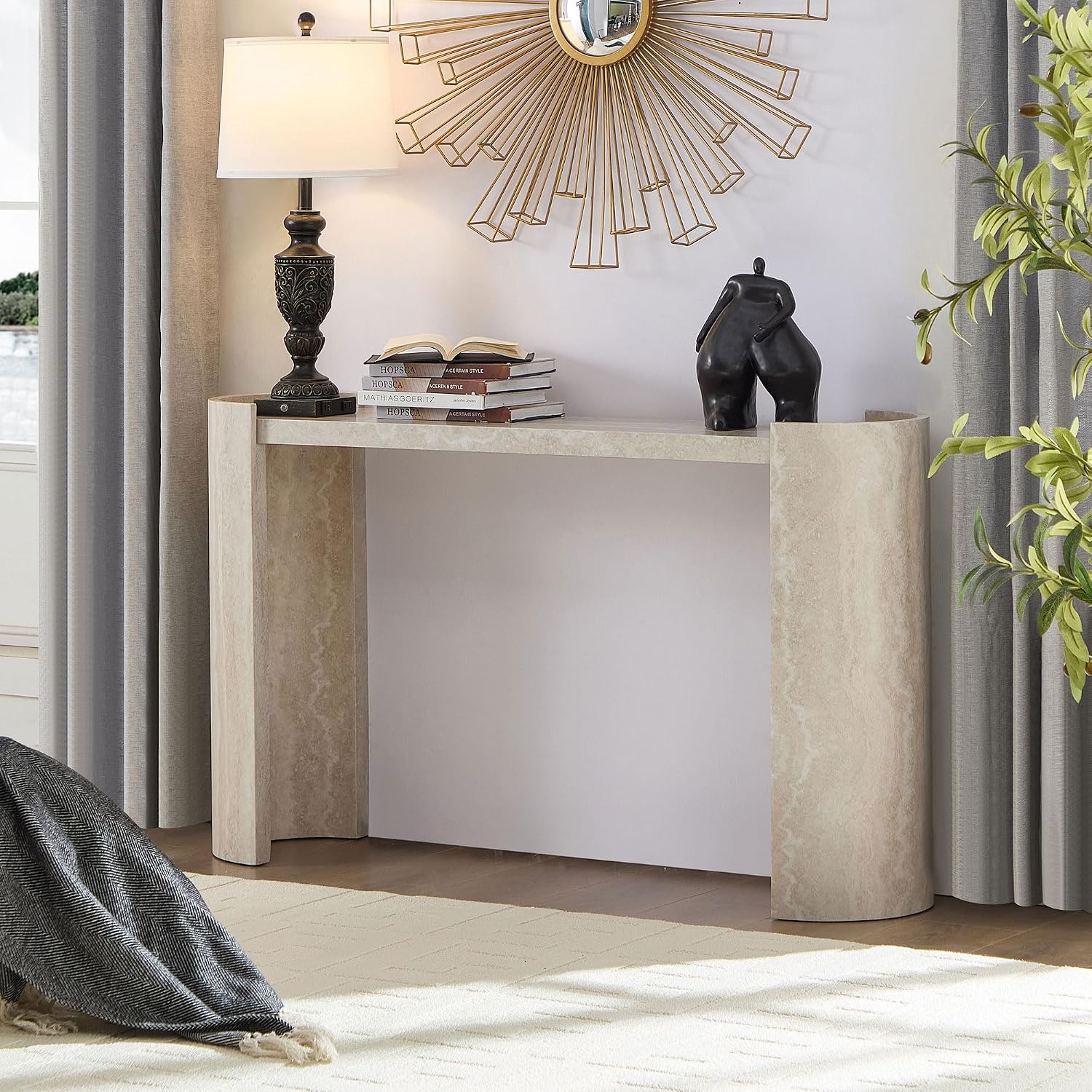 Faux‑Marble Modern Entryway Console Table