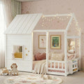 White Montessori House Bed With LED & Bookcase
