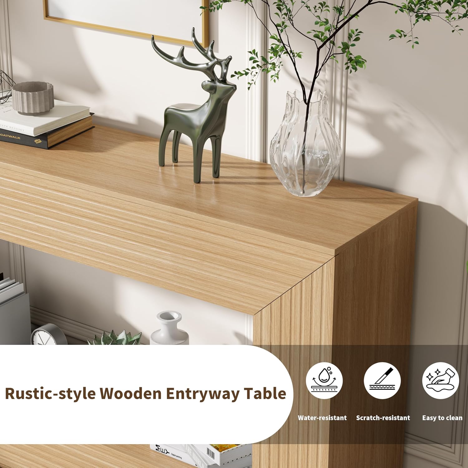 Farmhouse Storage Console Table, Natural