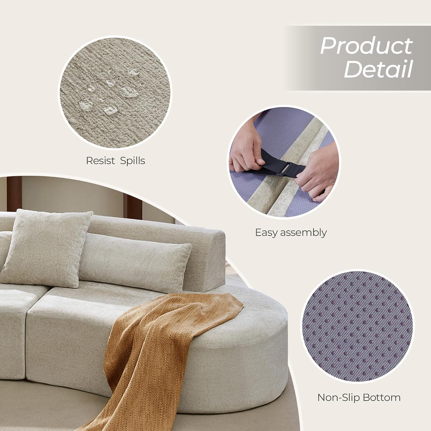 Gray Curved Modular Cloud Sectional Sofa