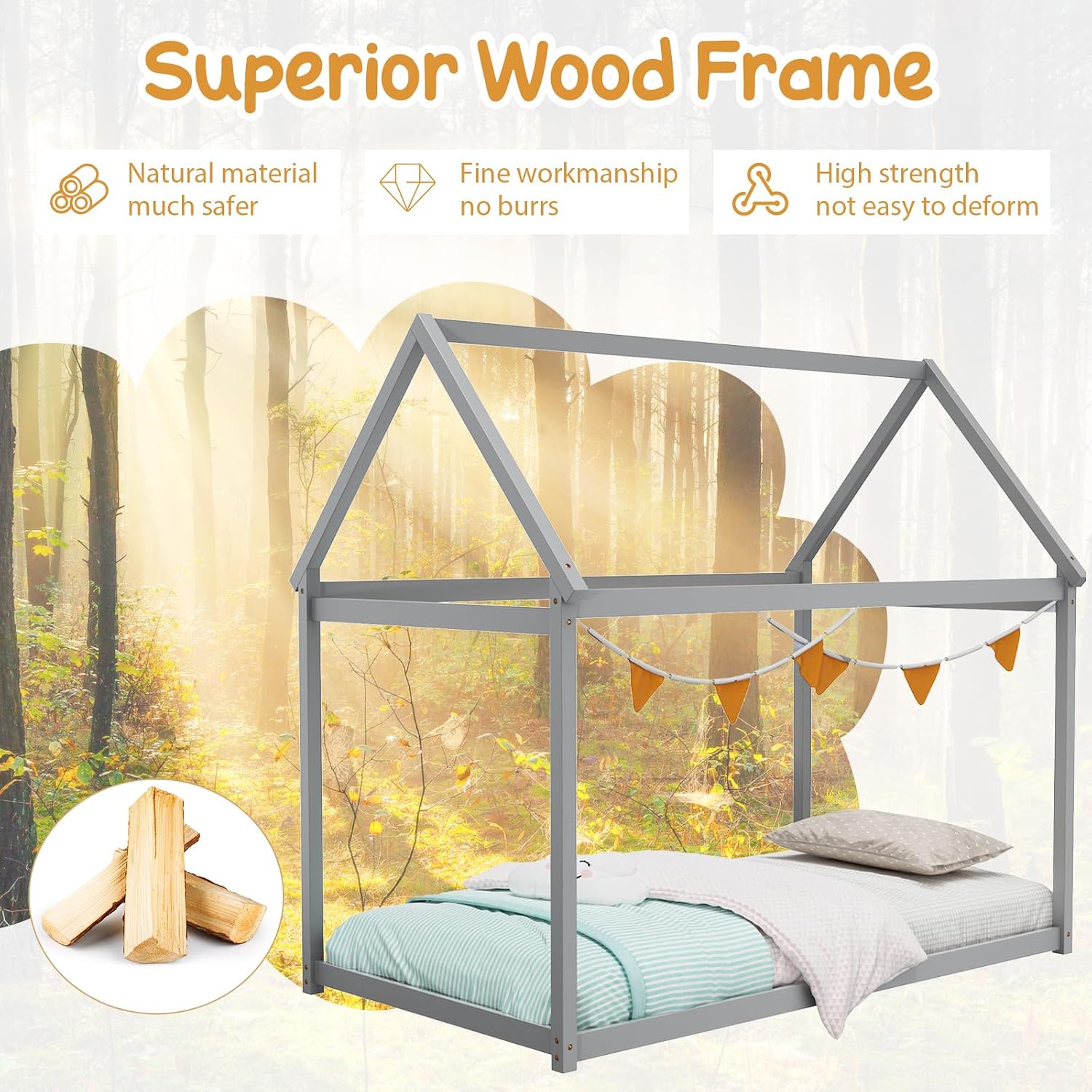 Twin Grey House‑Style Montessori Bed