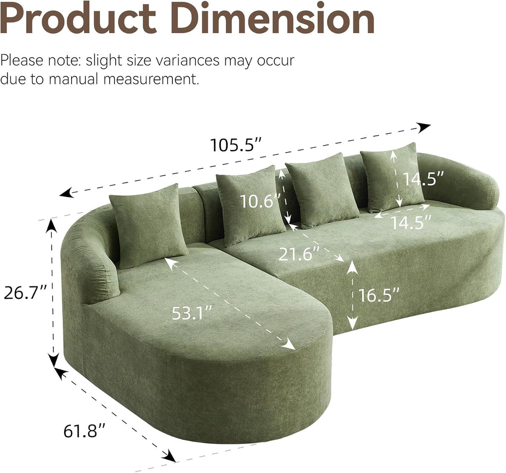 Green Curved L‑Shaped Cloud Sectional Sofa