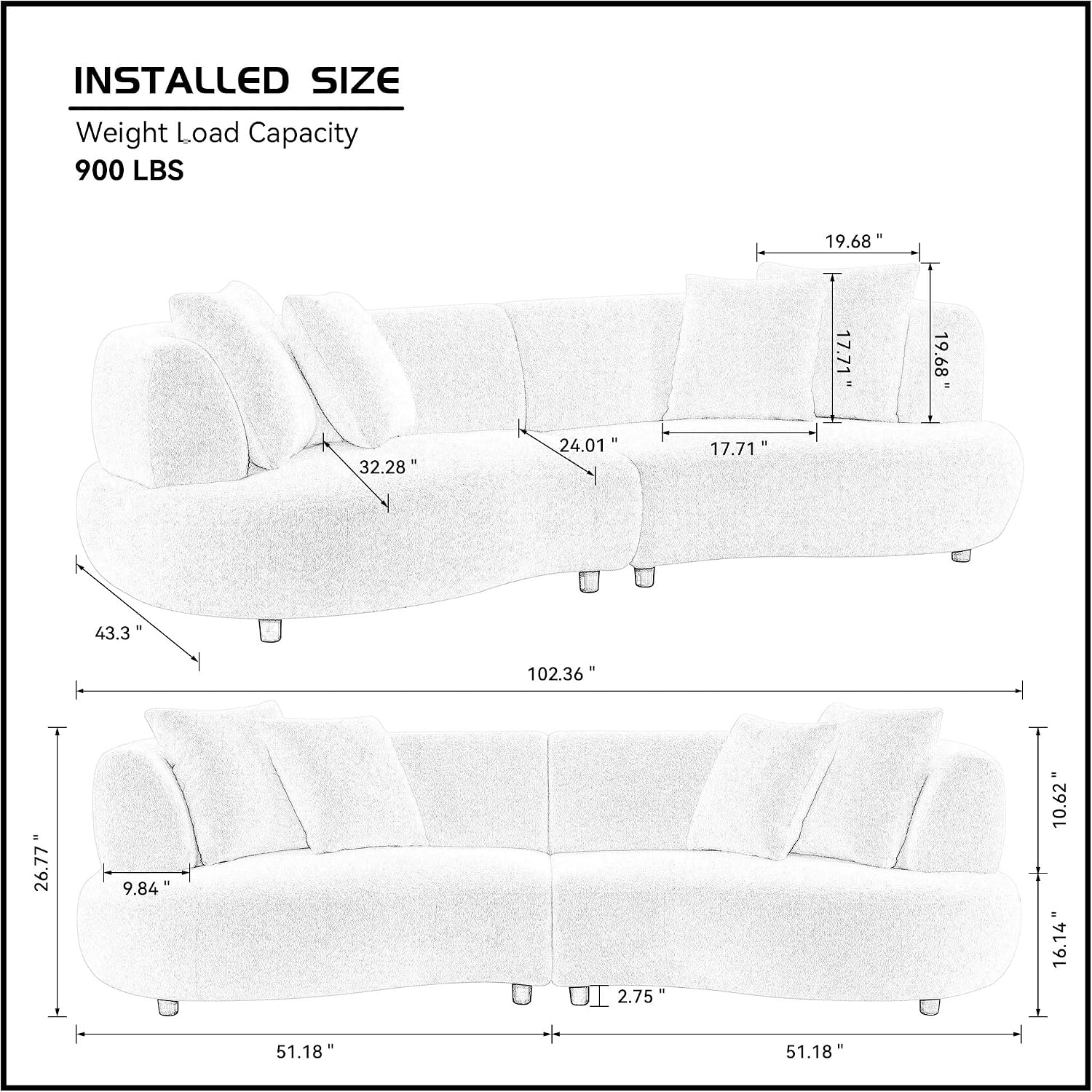 Yellow Boucle Curved Modular Sectional Sofa