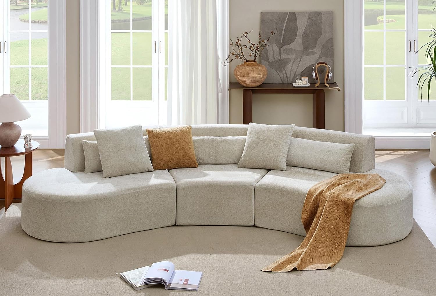 Gray Curved Modular Cloud Sectional Sofa