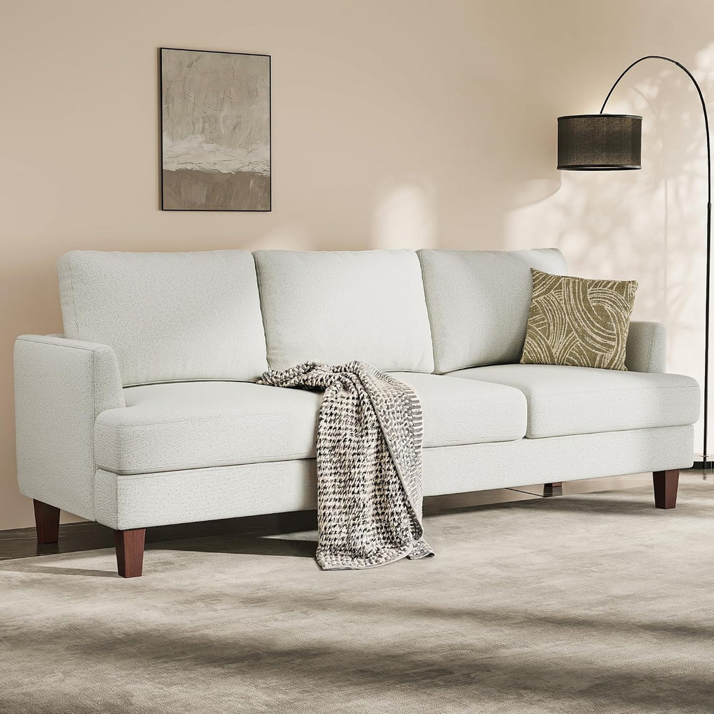 Beige Mid‑Century Deep‑Seat 3‑Seater Sofa