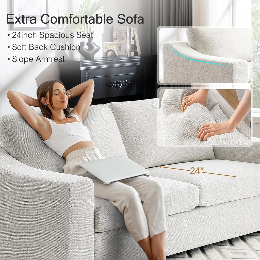 White Linen Oversized Deep‑Seat Sofa
