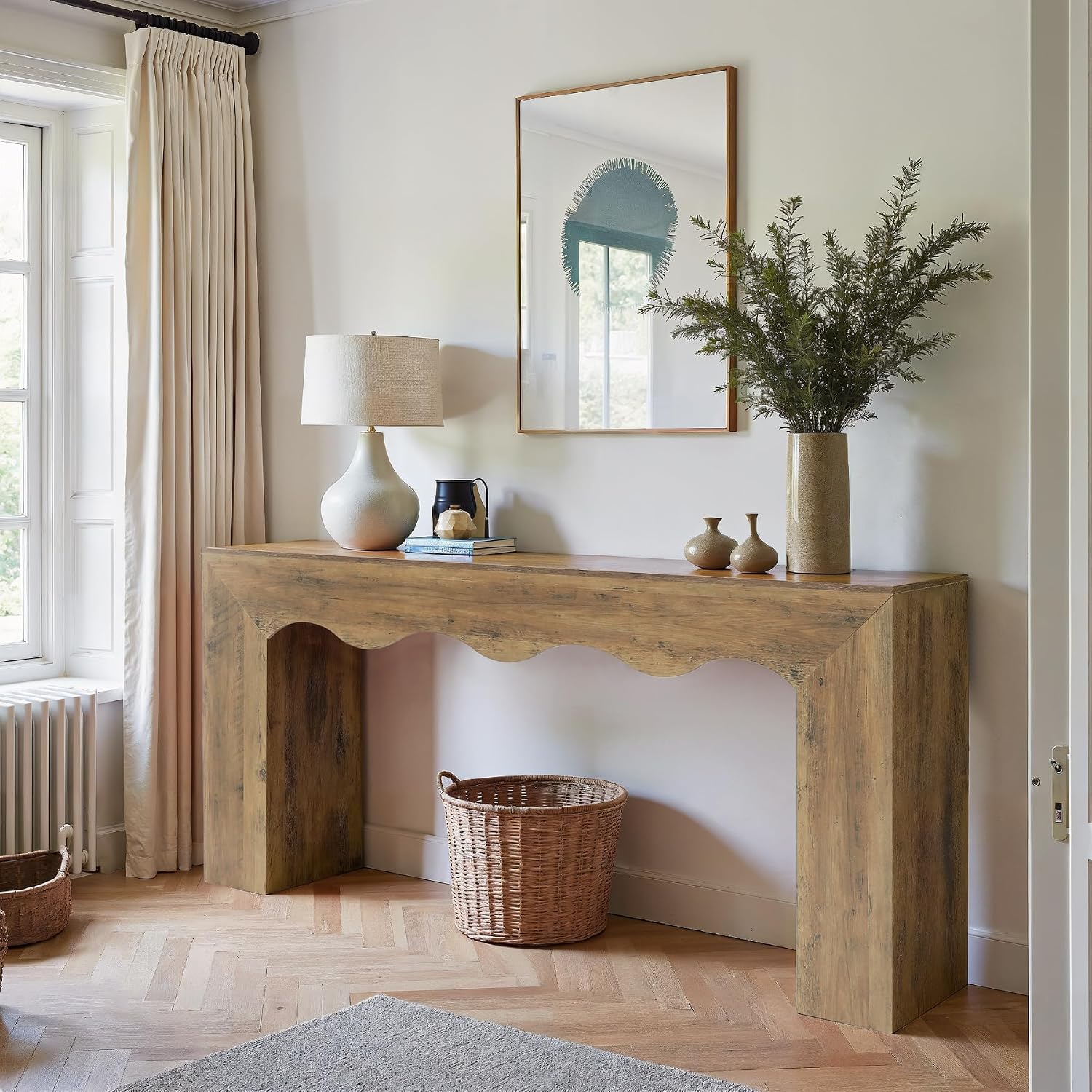 Farmhouse Wooden Console Table with Storage