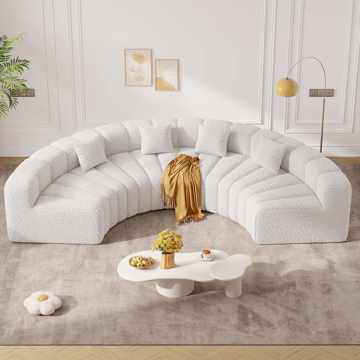 White Curved Compressed Cloud Sectional Sofa