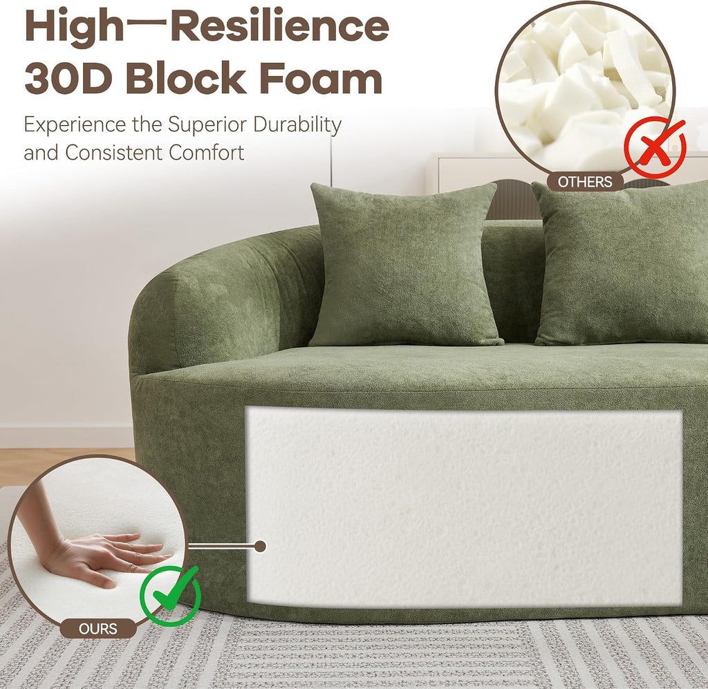 Green Curved L‑Shaped Cloud Sectional Sofa