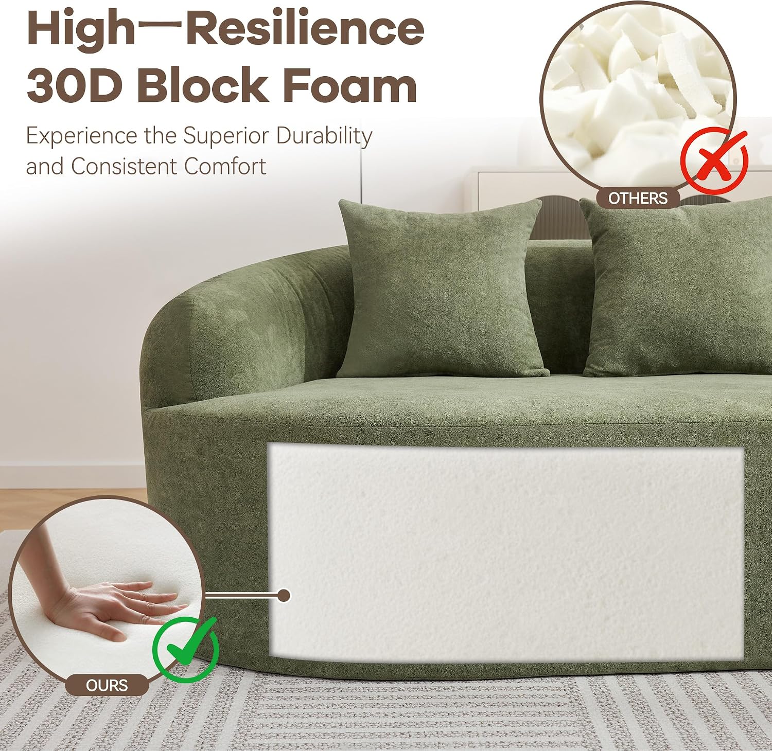 Green Curved L‑Shaped Cloud Sectional Sofa