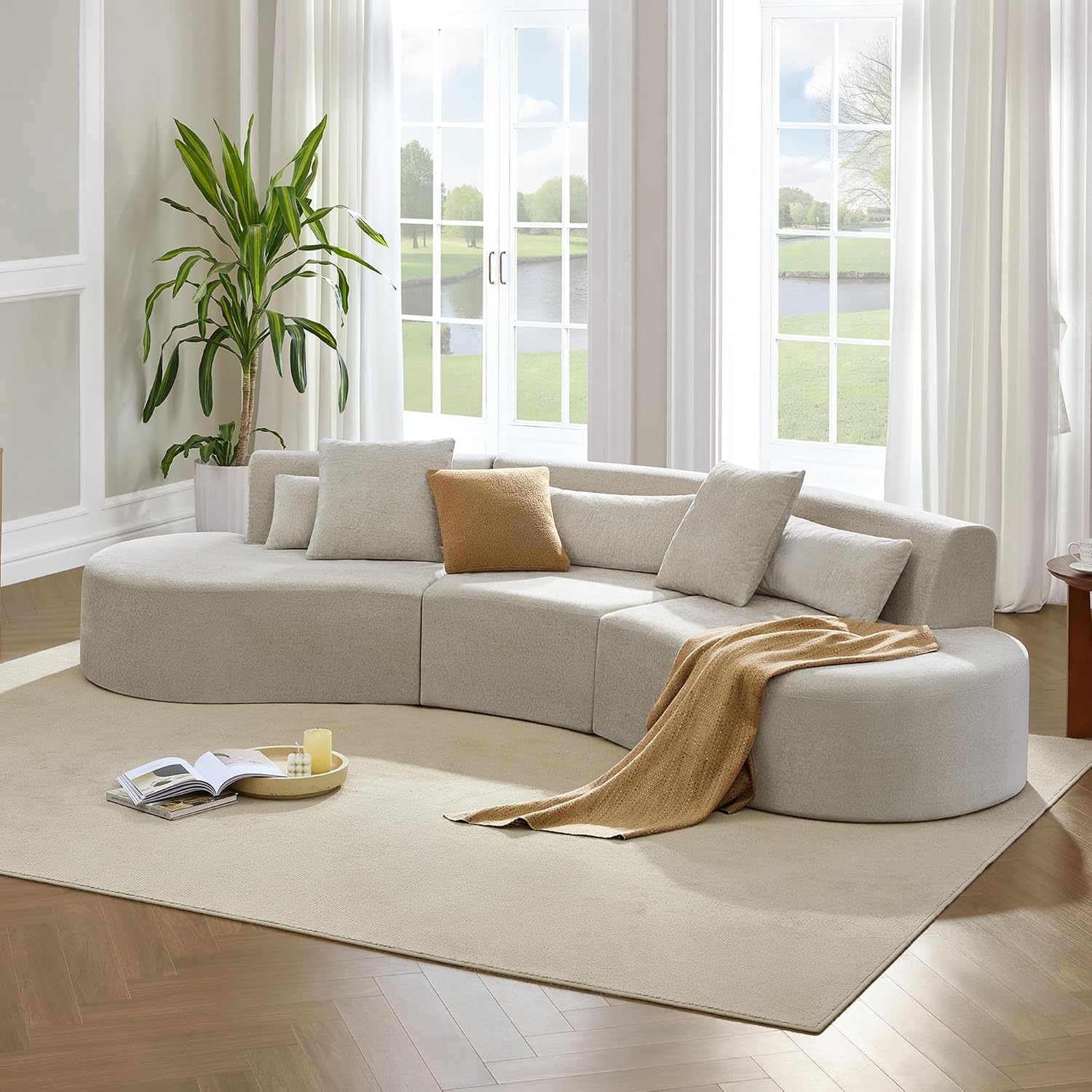 Gray Curved Modular Cloud Sectional Sofa