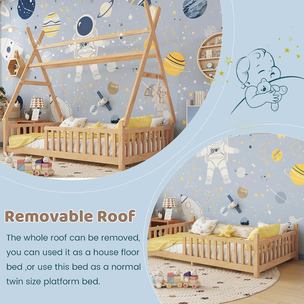 Twin Natural Lighted House Montessori Bed