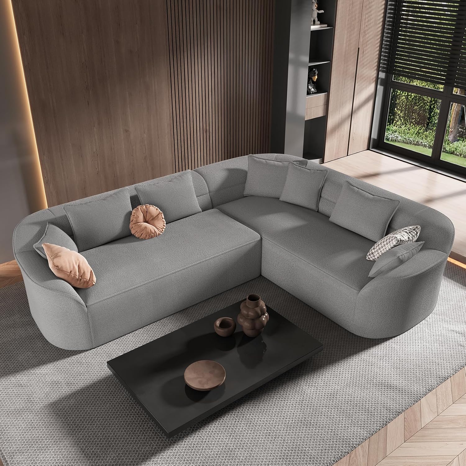 Dark‑Gray Curved Modular Cloud Sectional Sofa