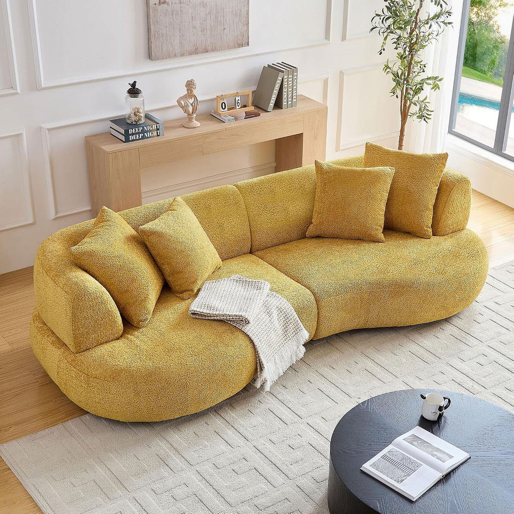 Yellow Boucle Curved Modular Sectional Sofa