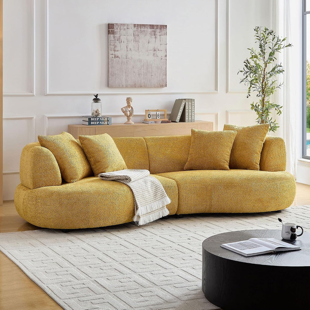 Yellow Boucle Curved Modular Sectional Sofa
