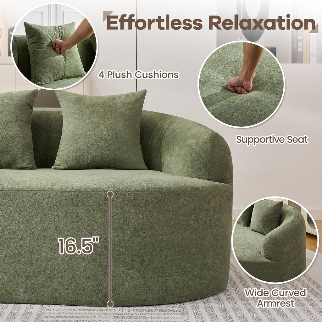 Green Curved L‑Shaped Cloud Sectional Sofa
