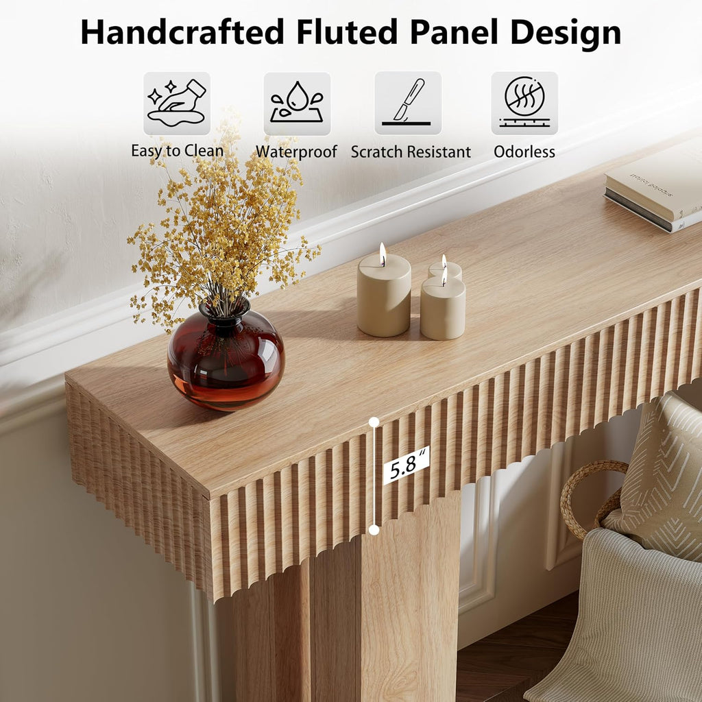 Fluted Oak Farmhouse Entryway Console Table
