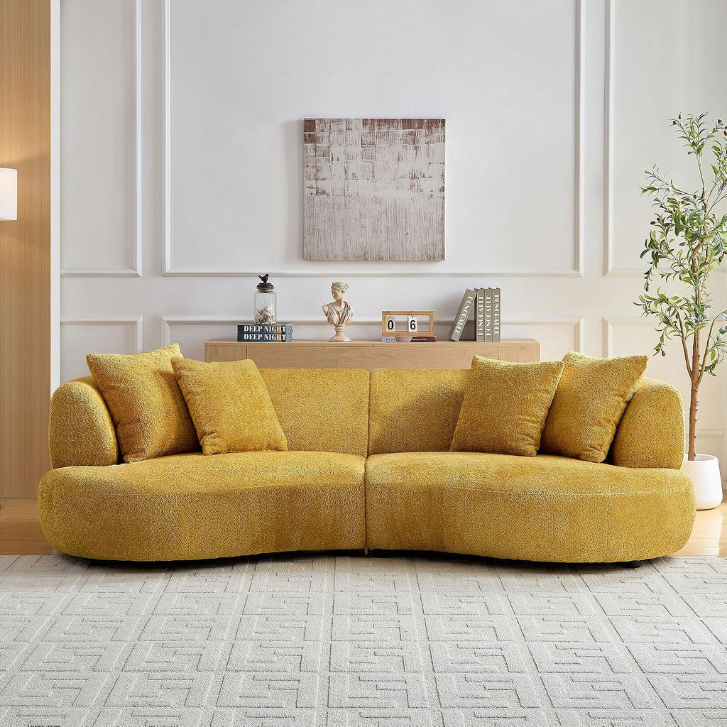 Yellow Boucle Curved Modular Sectional Sofa